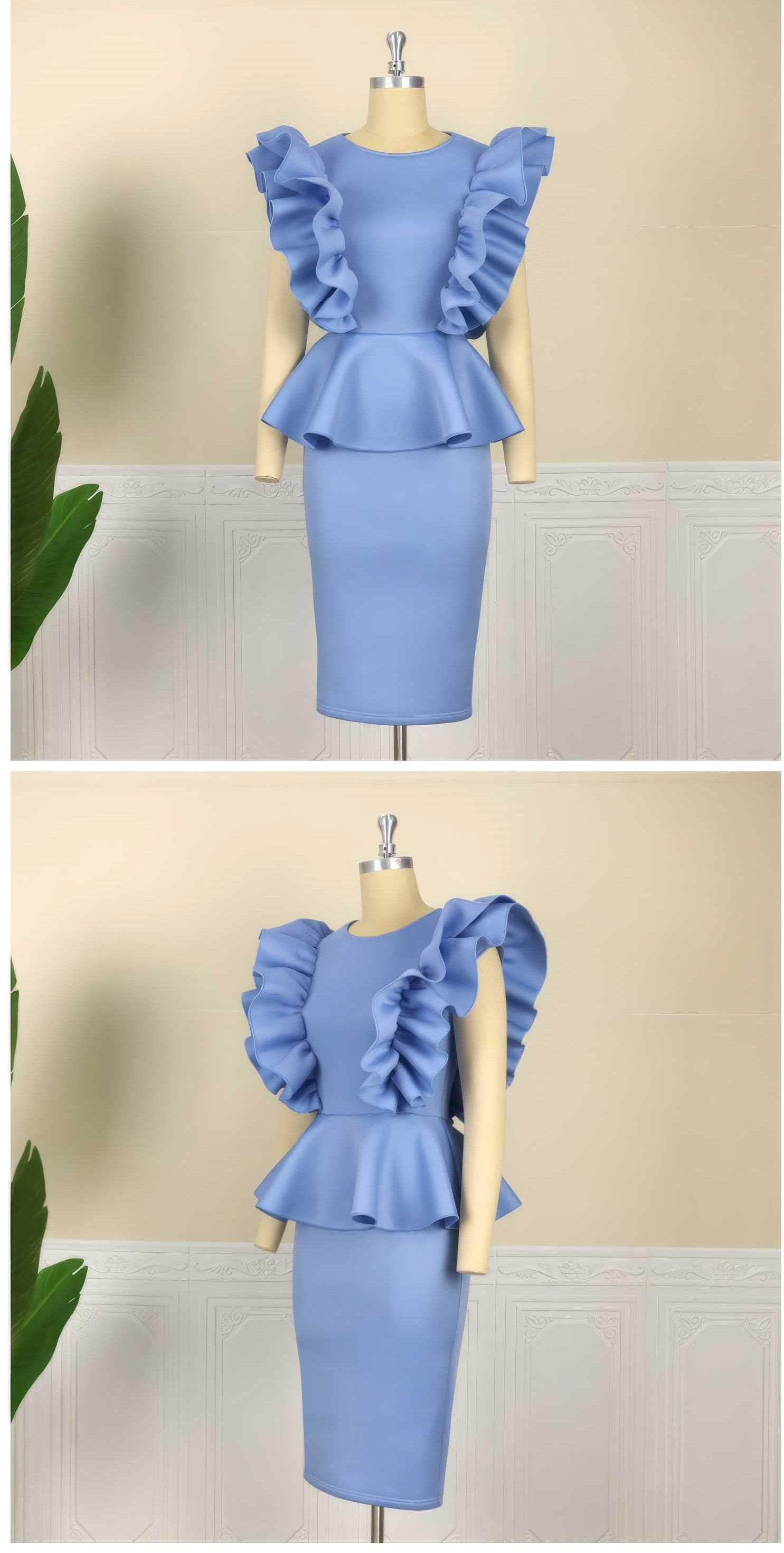 Ruffle Sleeves Peplum Midi Dress