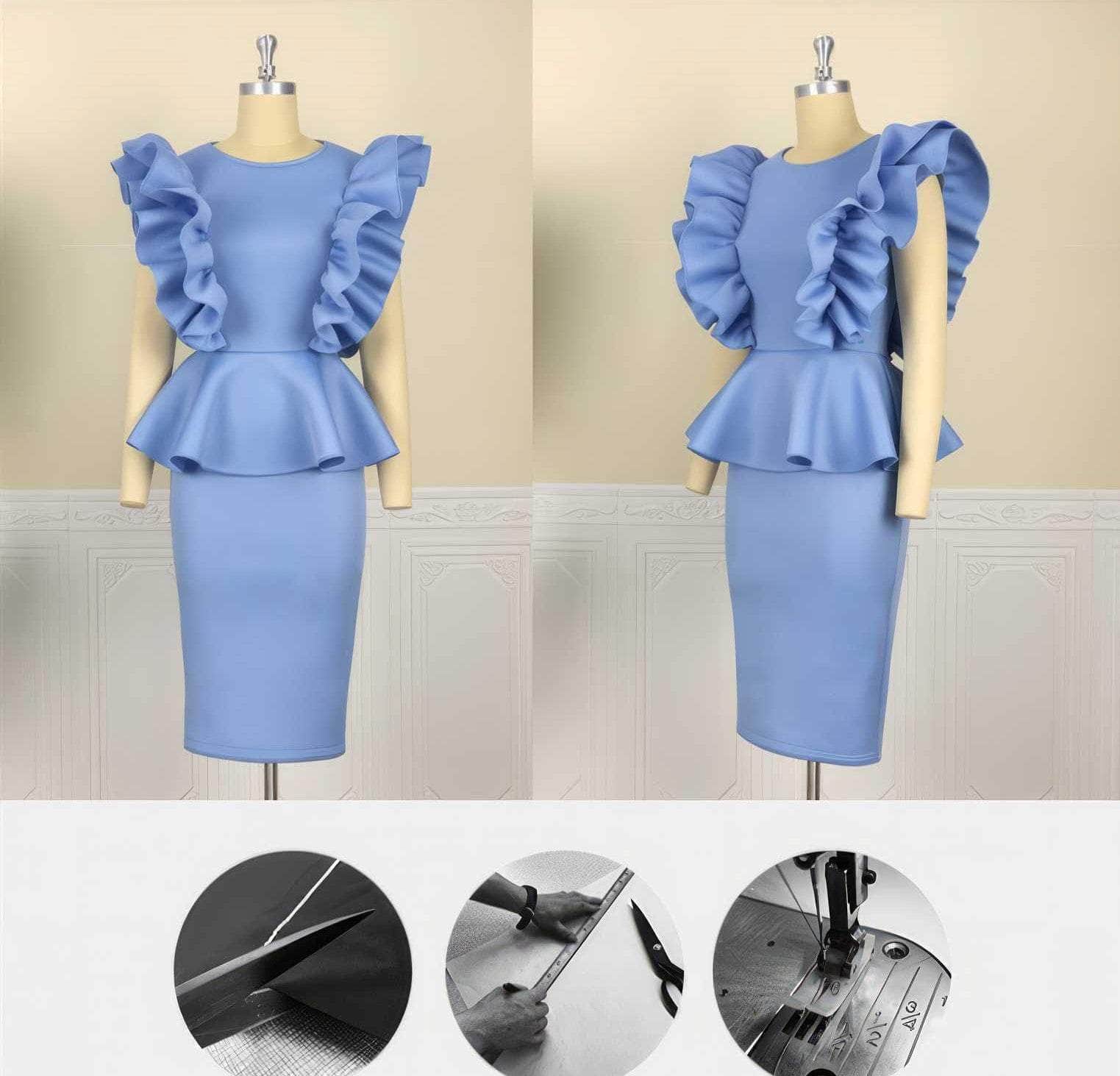 Ruffle Sleeves Peplum Midi Dress