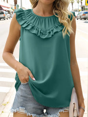 Ruffle Trim Round Neck Blouse