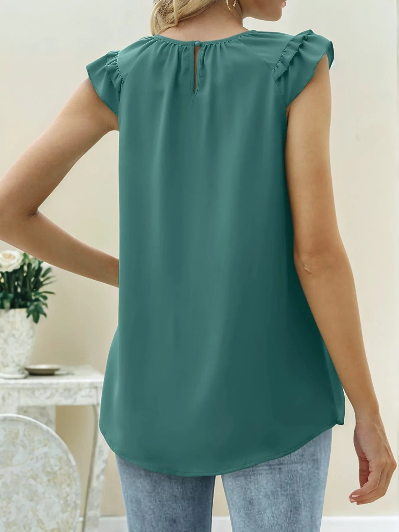 Ruffle Trim Round Neck Blouse