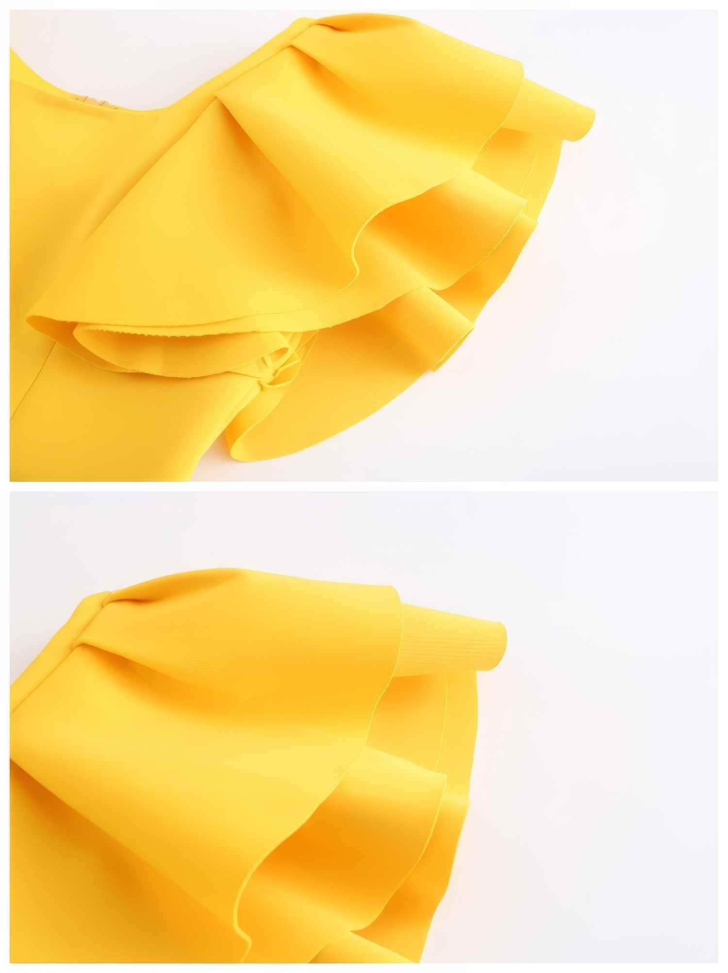 Ruffle Trimmed Flounce Sleeve Bodycon Midi Dress