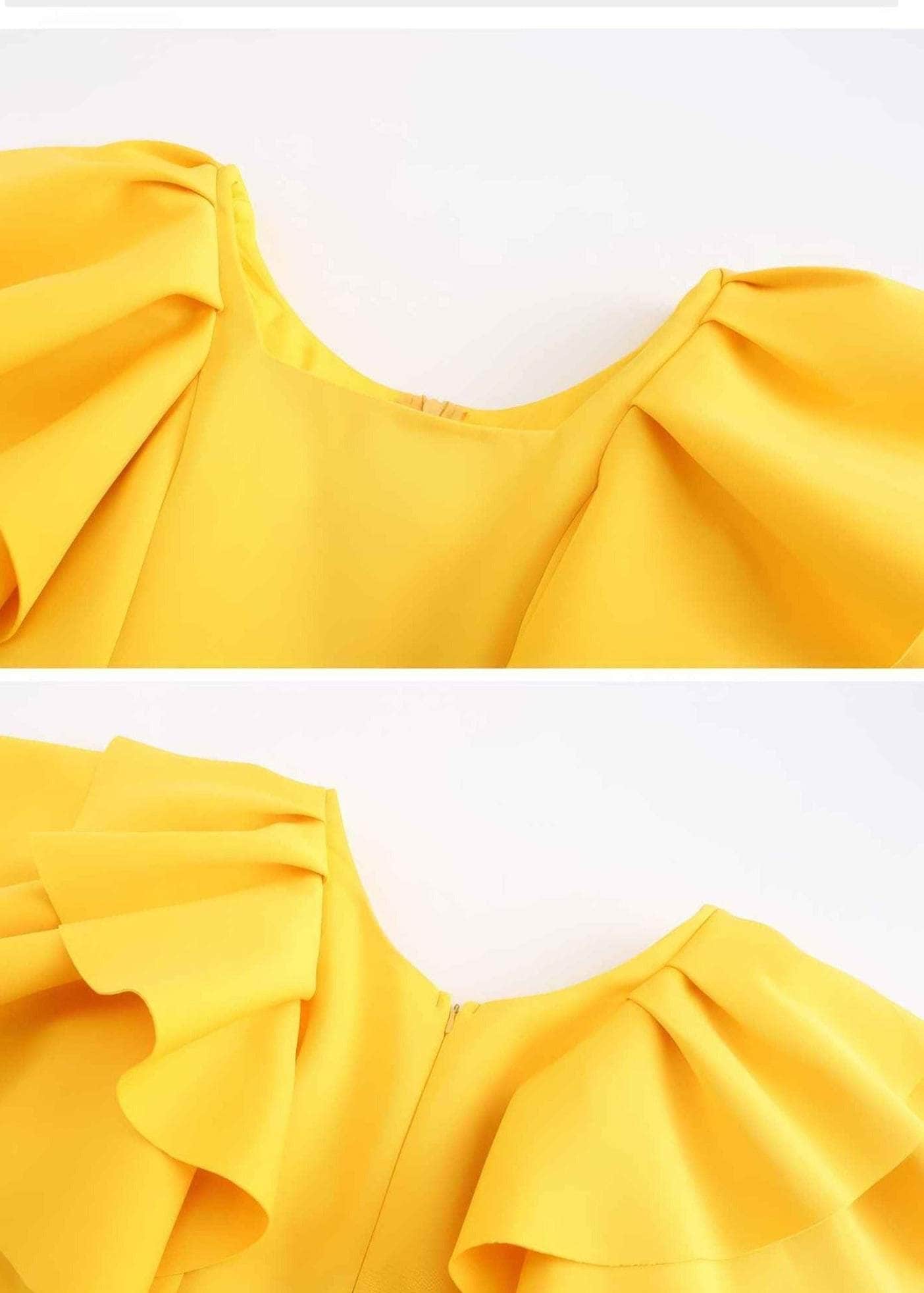 Ruffle Trimmed Flounce Sleeve Bodycon Midi Dress