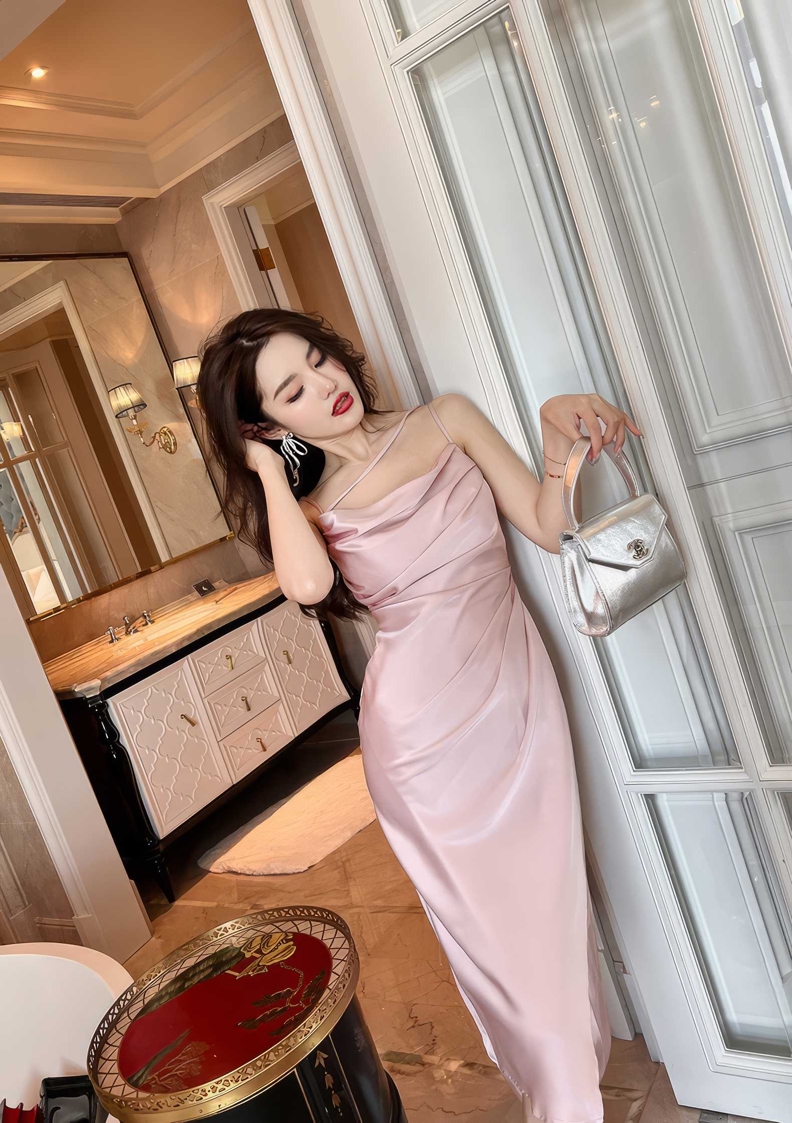 Ruffled Asymmetrical Satin Slip Dress