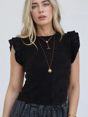 Ruffled Crew Neck Slim Fit Top
