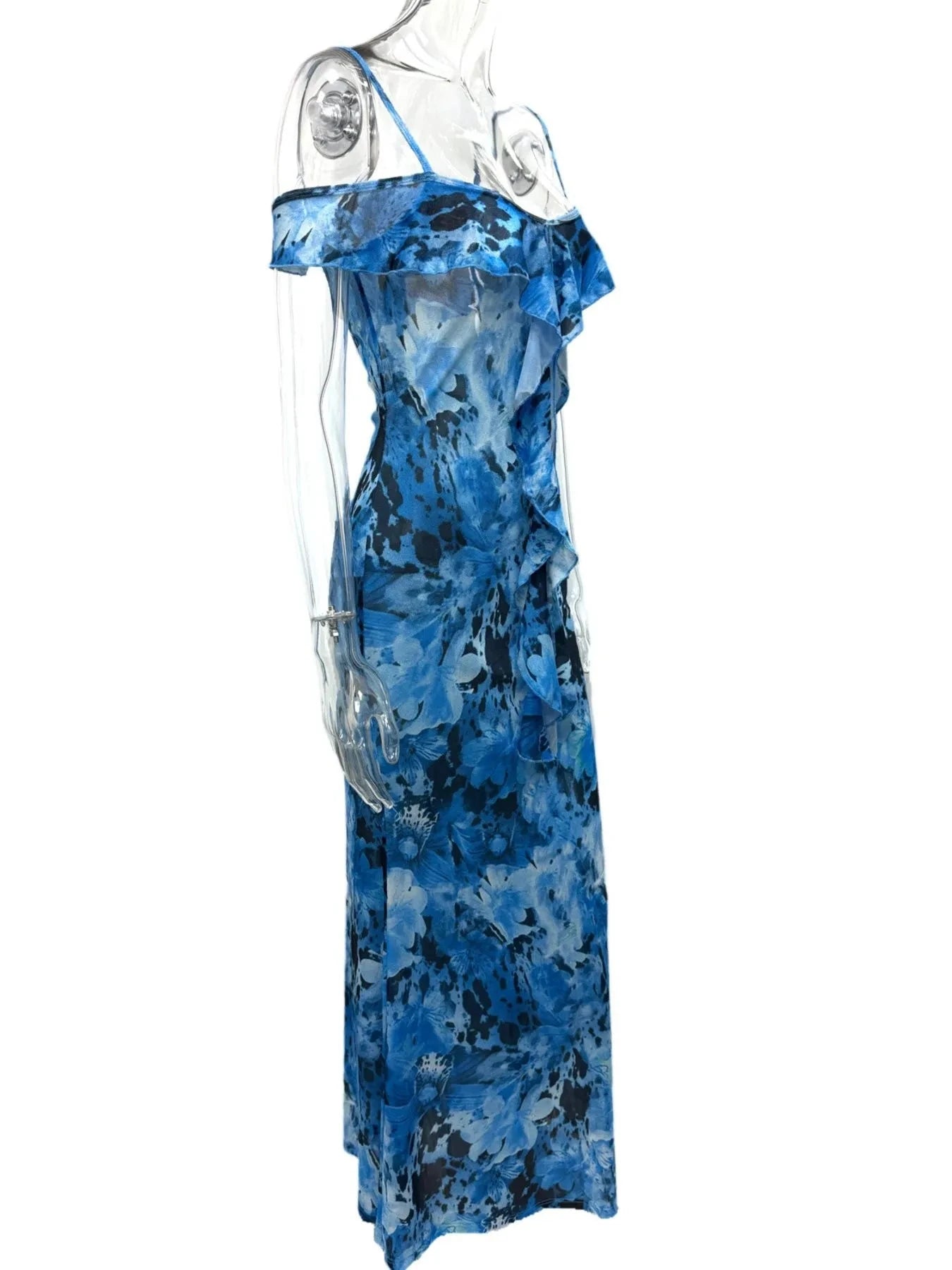 Ruffled Floral Print Maxi Dress