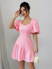 Ruffled Hem Puff Sleeve Mini Dress