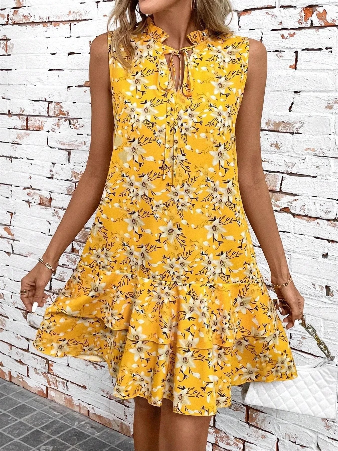 Ruffled Hem Sleeveless Mini Dress