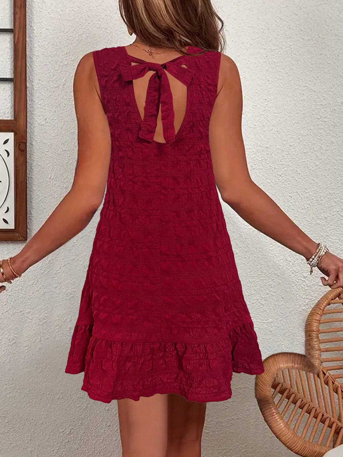 Ruffled Hem Sleeveless Mini Dress Red / S