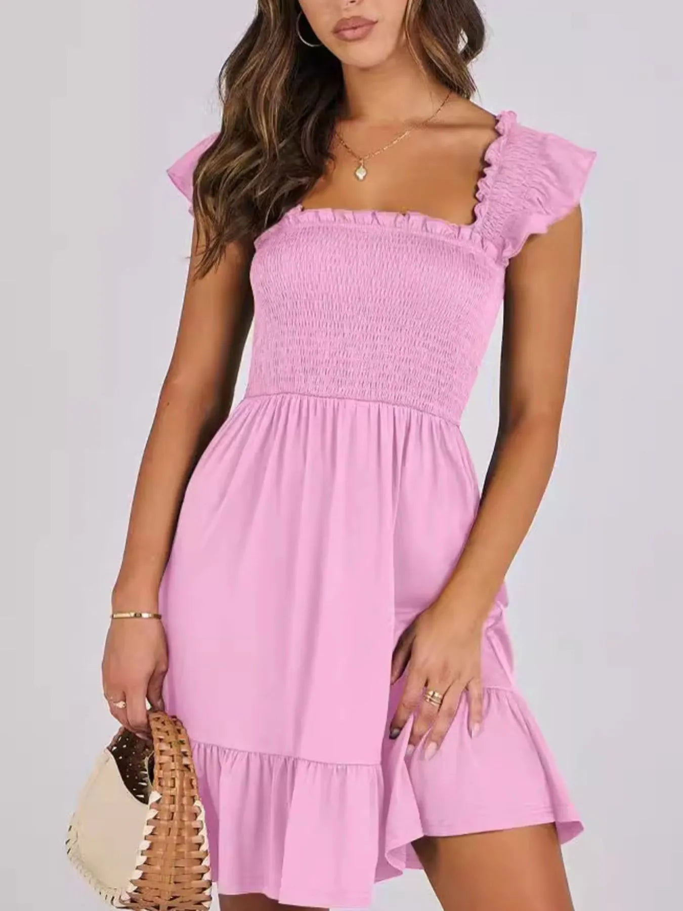 Ruffled Hem Smocked Cami Dress Pink / S