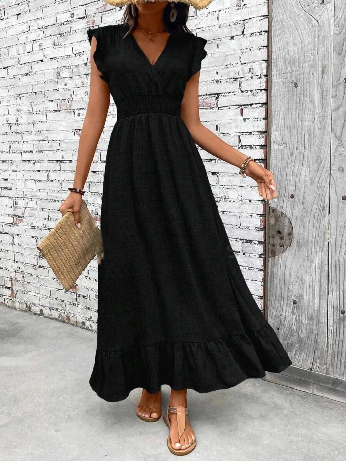Ruffled Hem Surplice Midi Dress