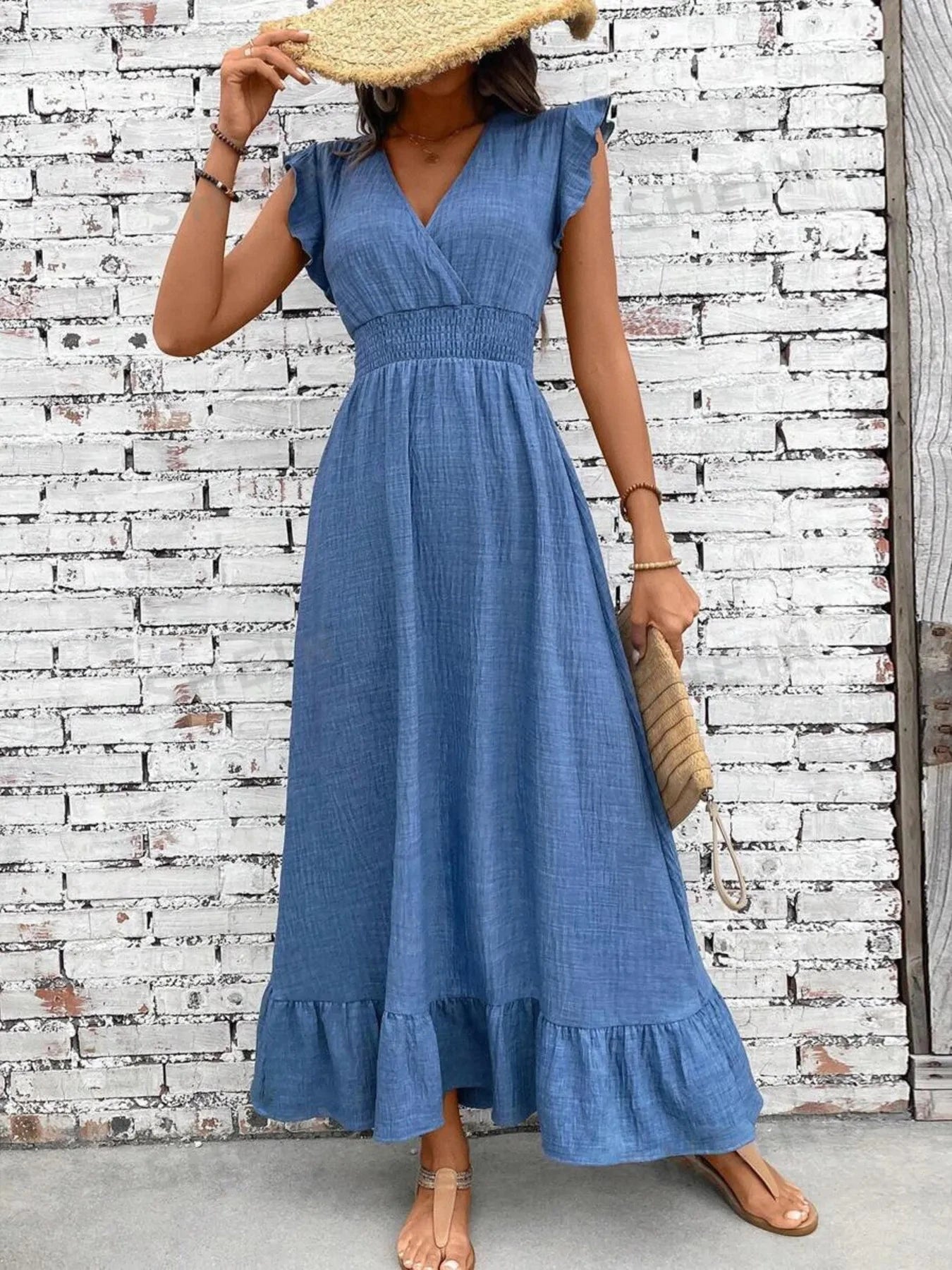 Ruffled Hem Surplice Midi Dress