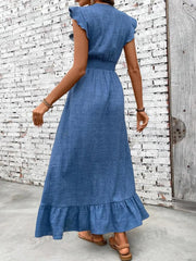 Ruffled Hem Surplice Midi Dress