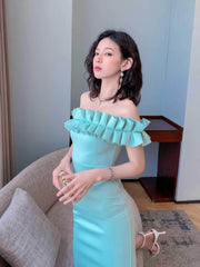 Ruffled Off-Shoulder Bodycon Midi Dress