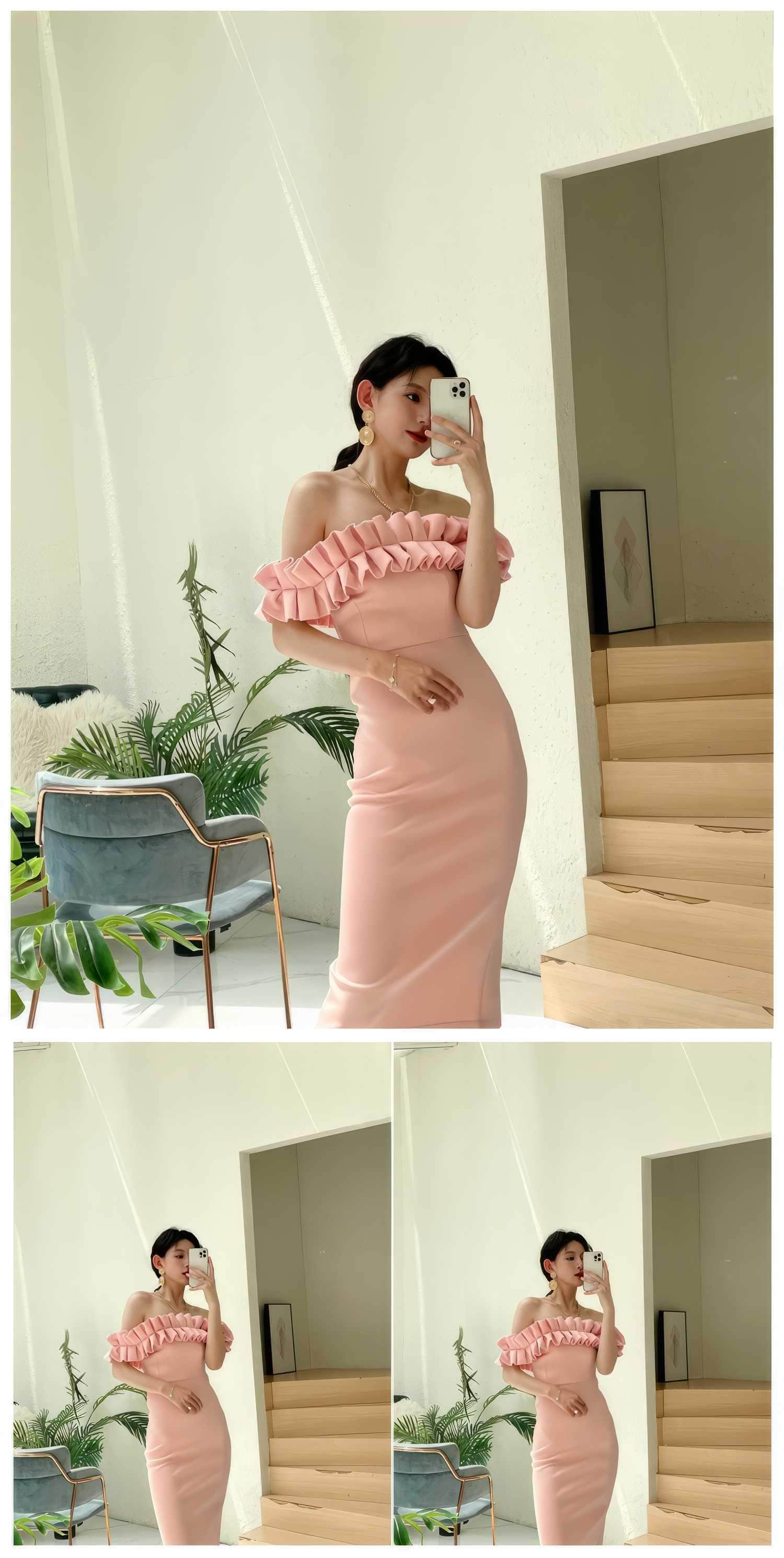 Ruffled Off-Shoulder Bodycon Midi Dress