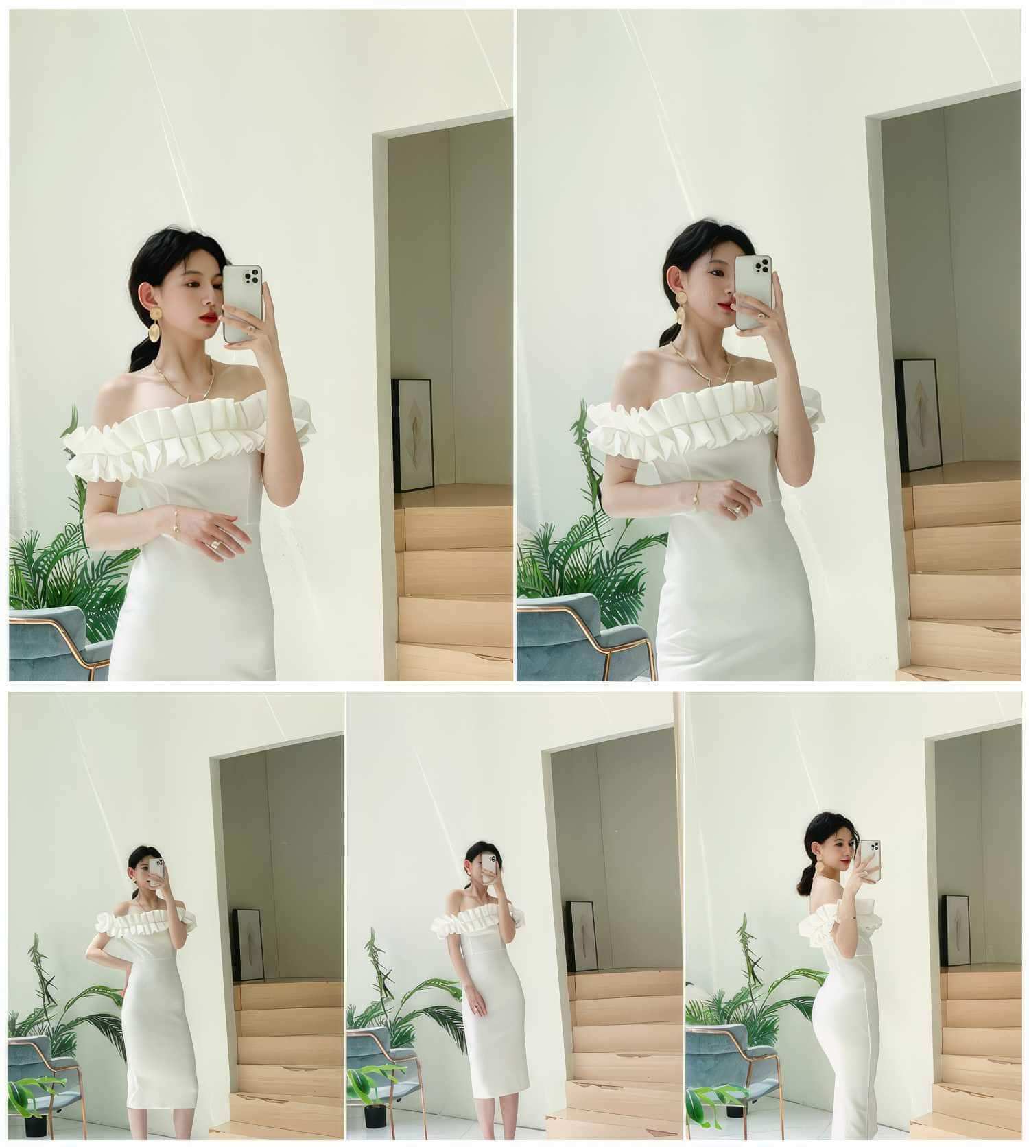Ruffled Off-Shoulder Bodycon Midi Dress