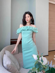 Ruffled Off-Shoulder Bodycon Midi Dress
