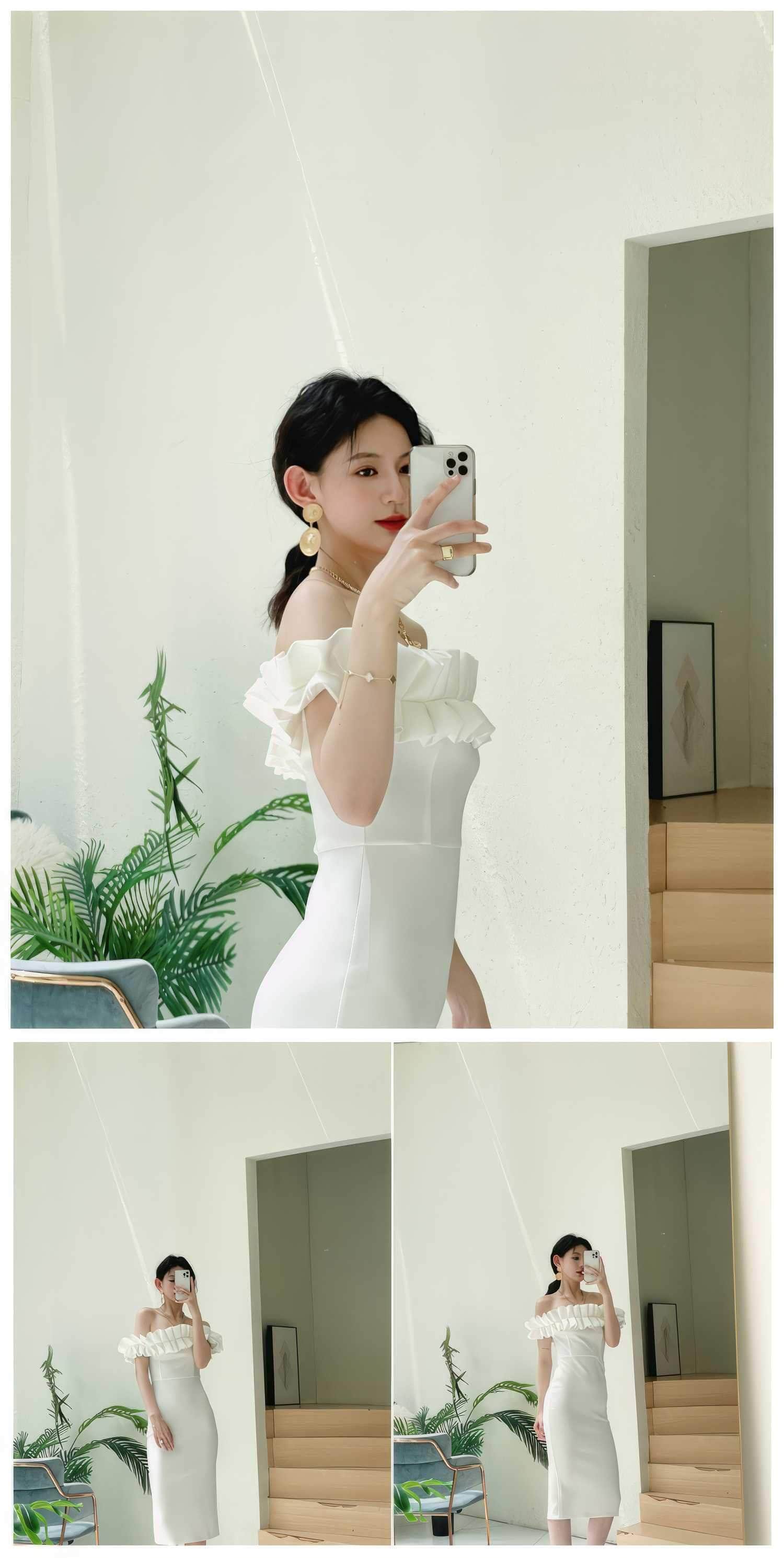 Ruffled Off-Shoulder Bodycon Midi Dress