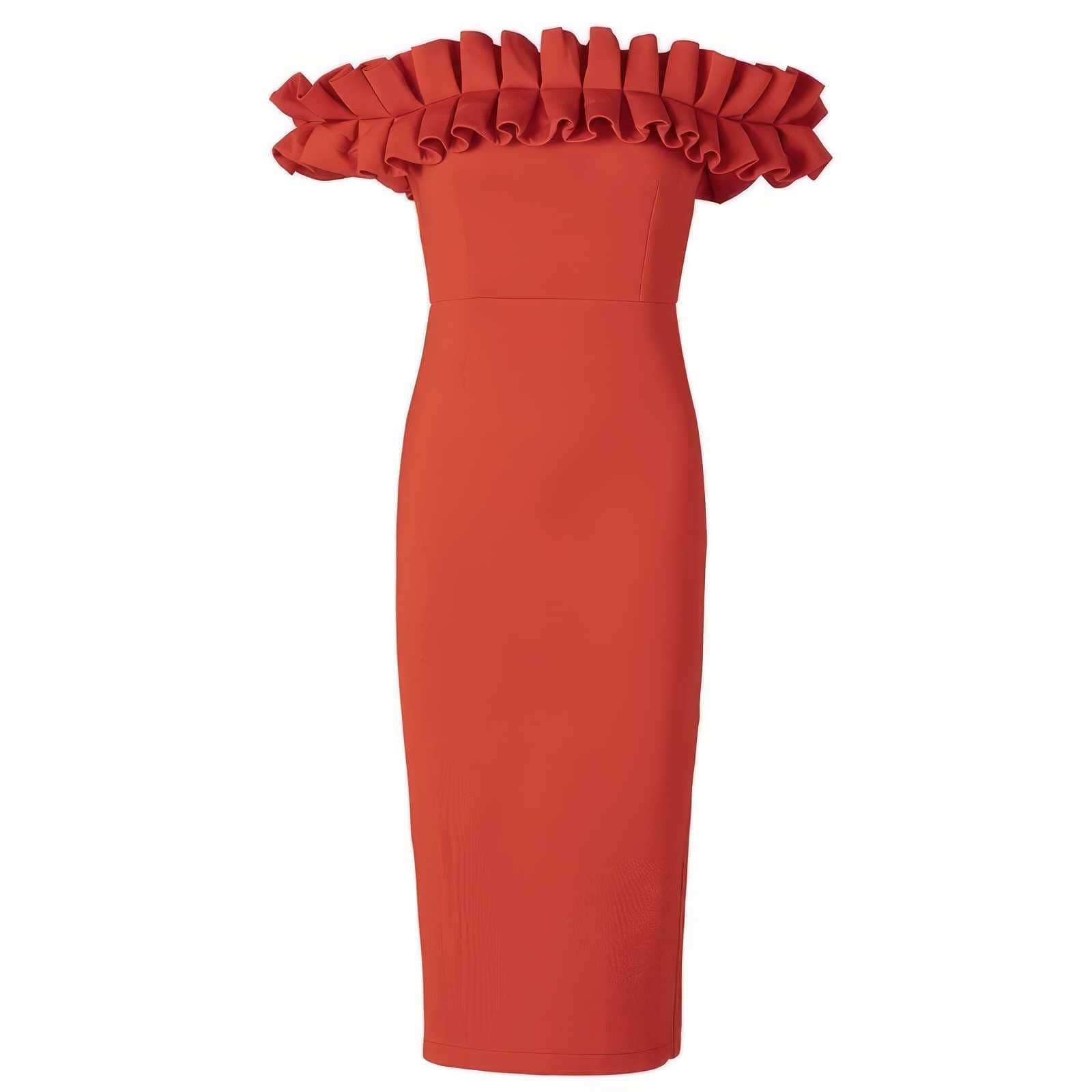 Ruffled Off-Shoulder Bodycon Midi Dress S / Orange
