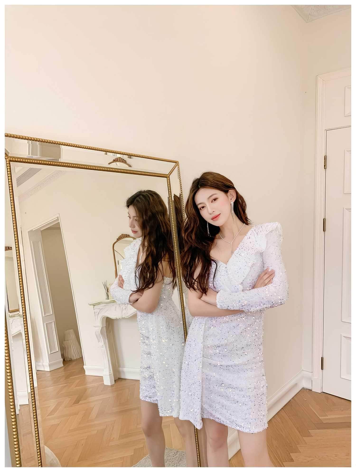 Ruffled One-Shoulder Sequin Peplum Mini Dress