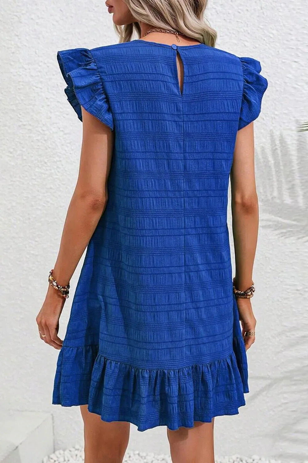 Ruffled Round Neck Cap Sleeve Dress