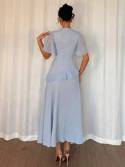 Ruffled Round Neck Flutter Sleeve Dress