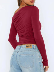 Ruffled Single Shoulder T-Shirt