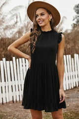 Ruffled Sleeveless Mini Dress Black / L