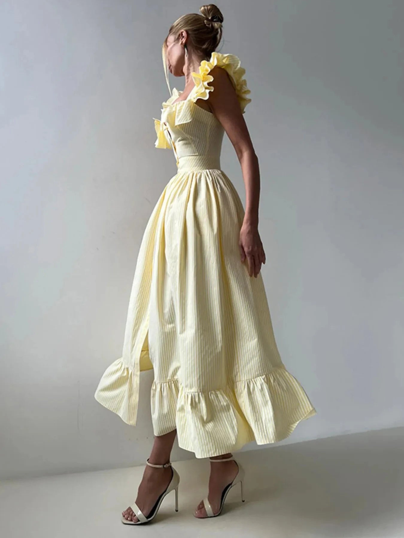 Ruffled Striped Square Neck Dress