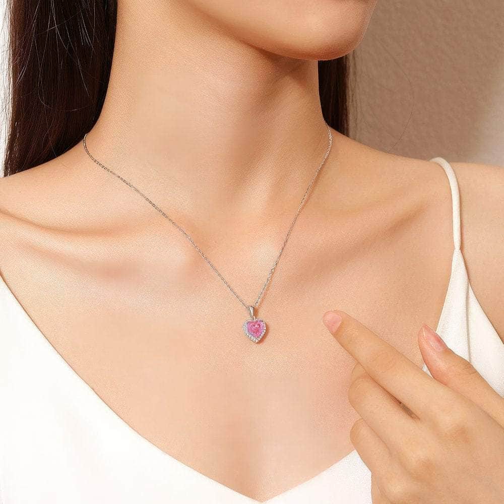 S925 Sterling Silver Heart-Shaped Paved Lab Grown Diamond Blue Topaz Necklace