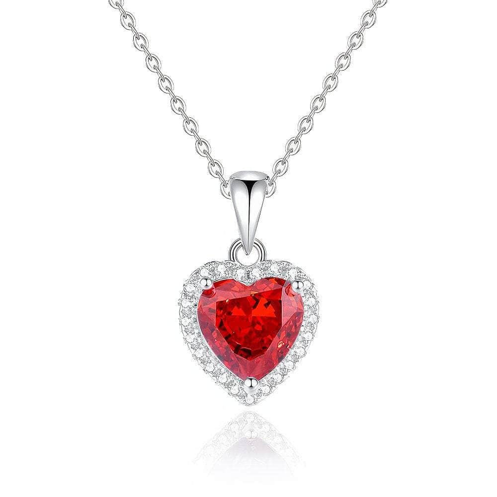 S925 Sterling Silver Heart-Shaped Paved Lab Grown Diamond Blue Topaz Necklace