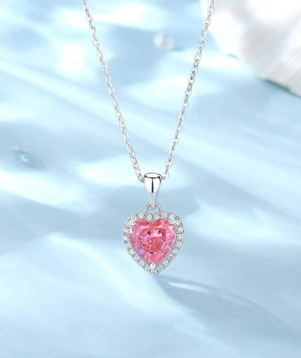 S925 Sterling Silver Heart-Shaped Paved Lab Grown Diamond Blue Topaz Necklace