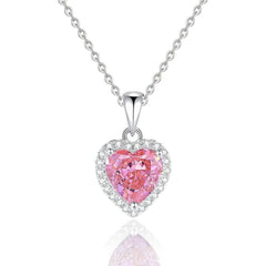 S925 Sterling Silver Heart-Shaped Paved Lab Grown Diamond Blue Topaz Necklace Padparadscha