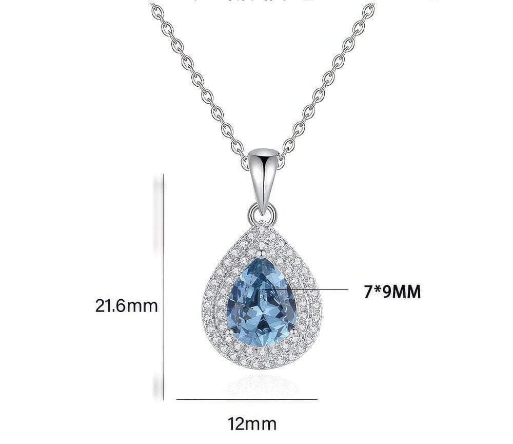 S925 Sterling Silver Paved Crystal Pear-Shaped Pendant Lab Diamond Necklace