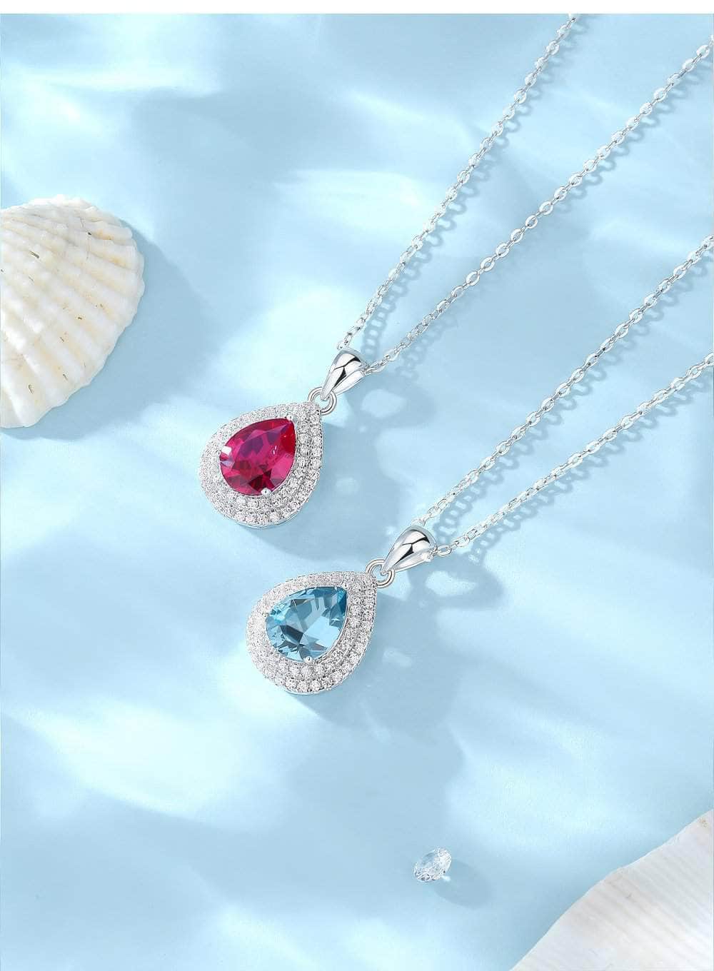 S925 Sterling Silver Paved Crystal Pear-Shaped Pendant Lab Diamond Necklace