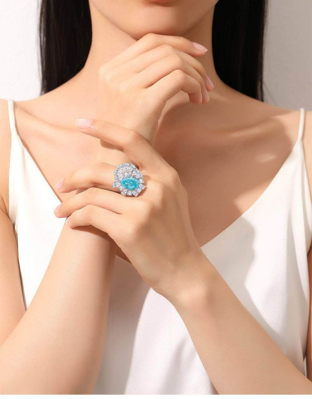 S925 Sterling Silver Pink Sapphire Pear Cut Paved Crystal Lab Diamond Ring