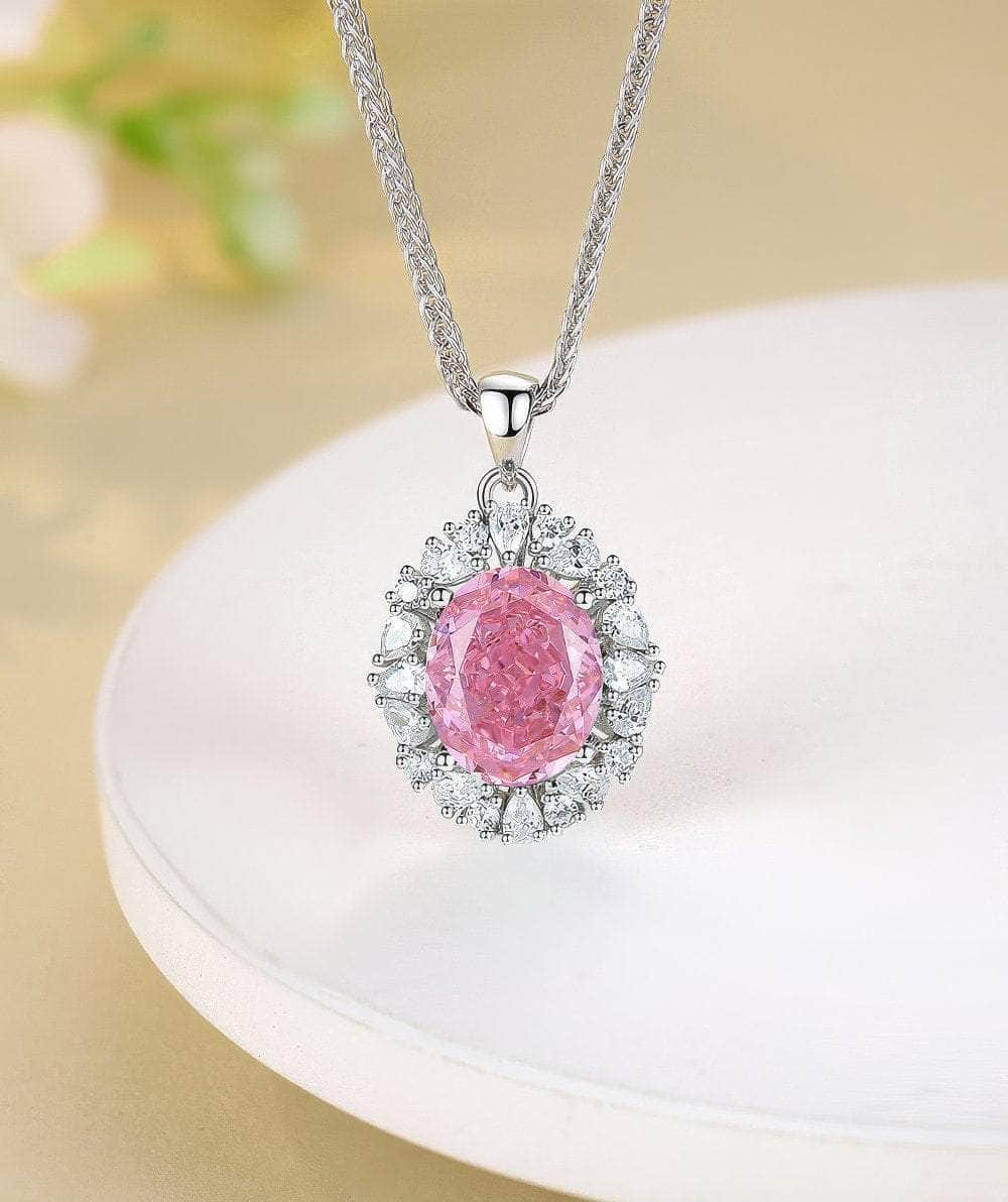S925 Sterling Silver Ruby Pendant Lab-Generated Diamond Necklace