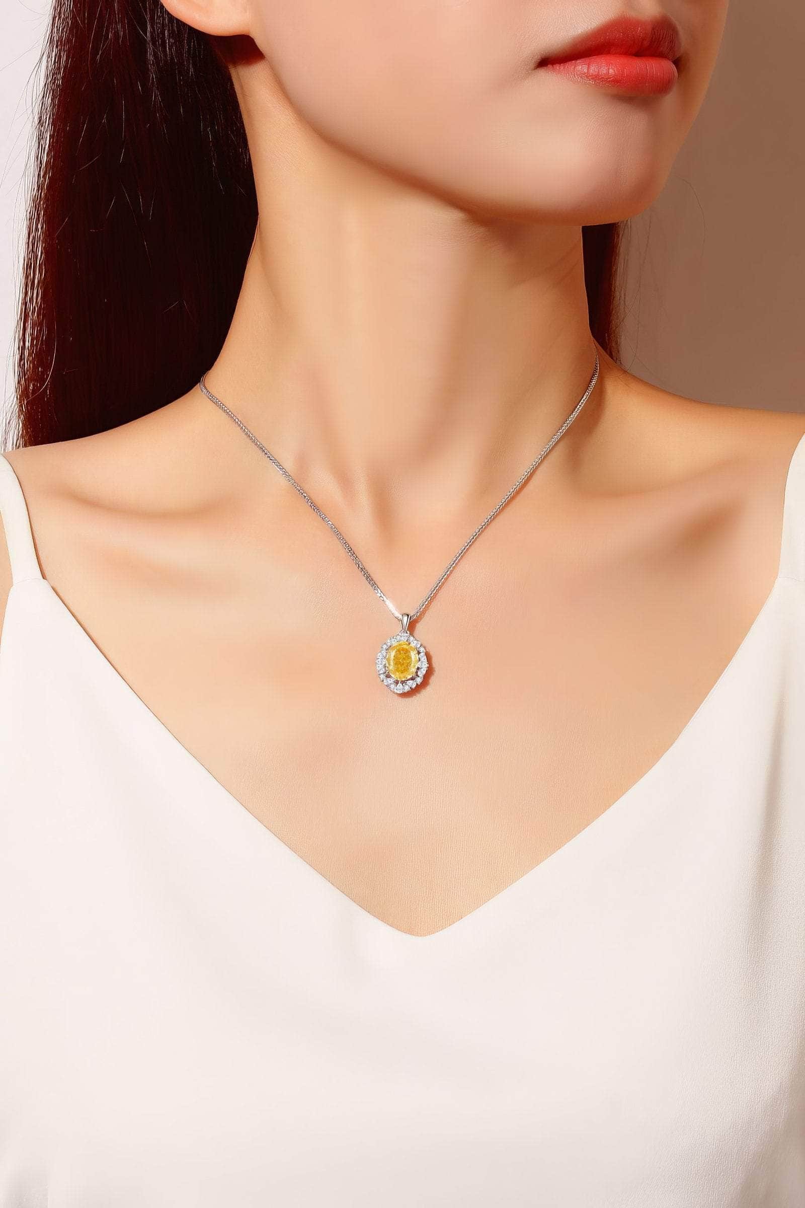 S925 Sterling Silver Ruby Pendant Lab-Generated Diamond Necklace