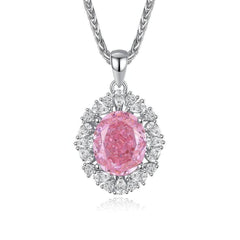 S925 Sterling Silver Ruby Pendant Lab-Generated Diamond Necklace