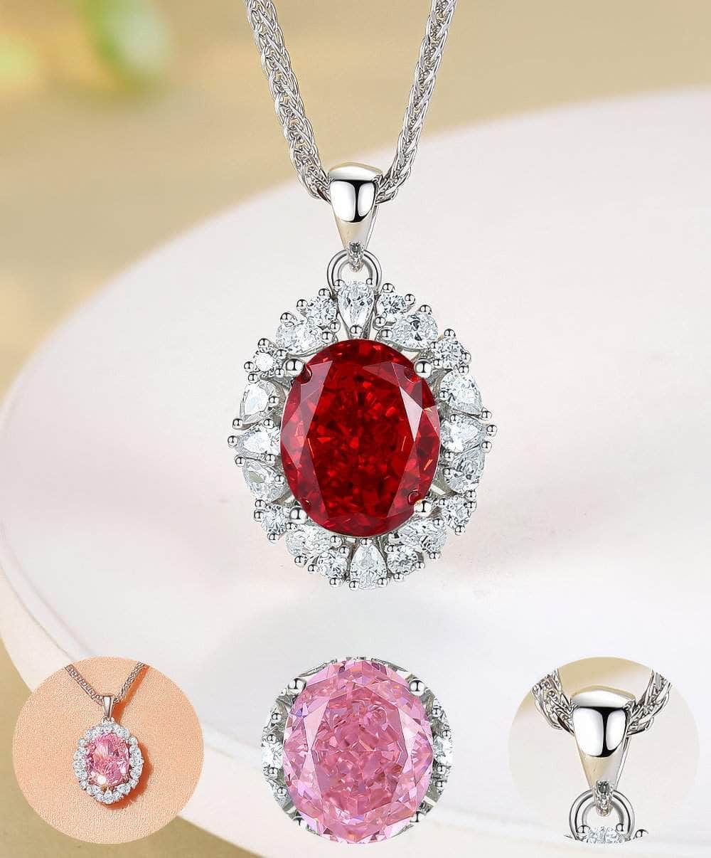S925 Sterling Silver Ruby Pendant Lab-Generated Diamond Necklace