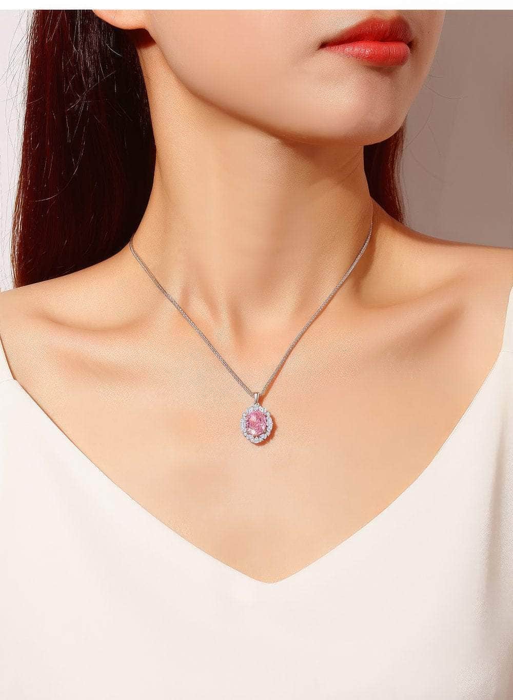S925 Sterling Silver Ruby Pendant Lab-Generated Diamond Necklace