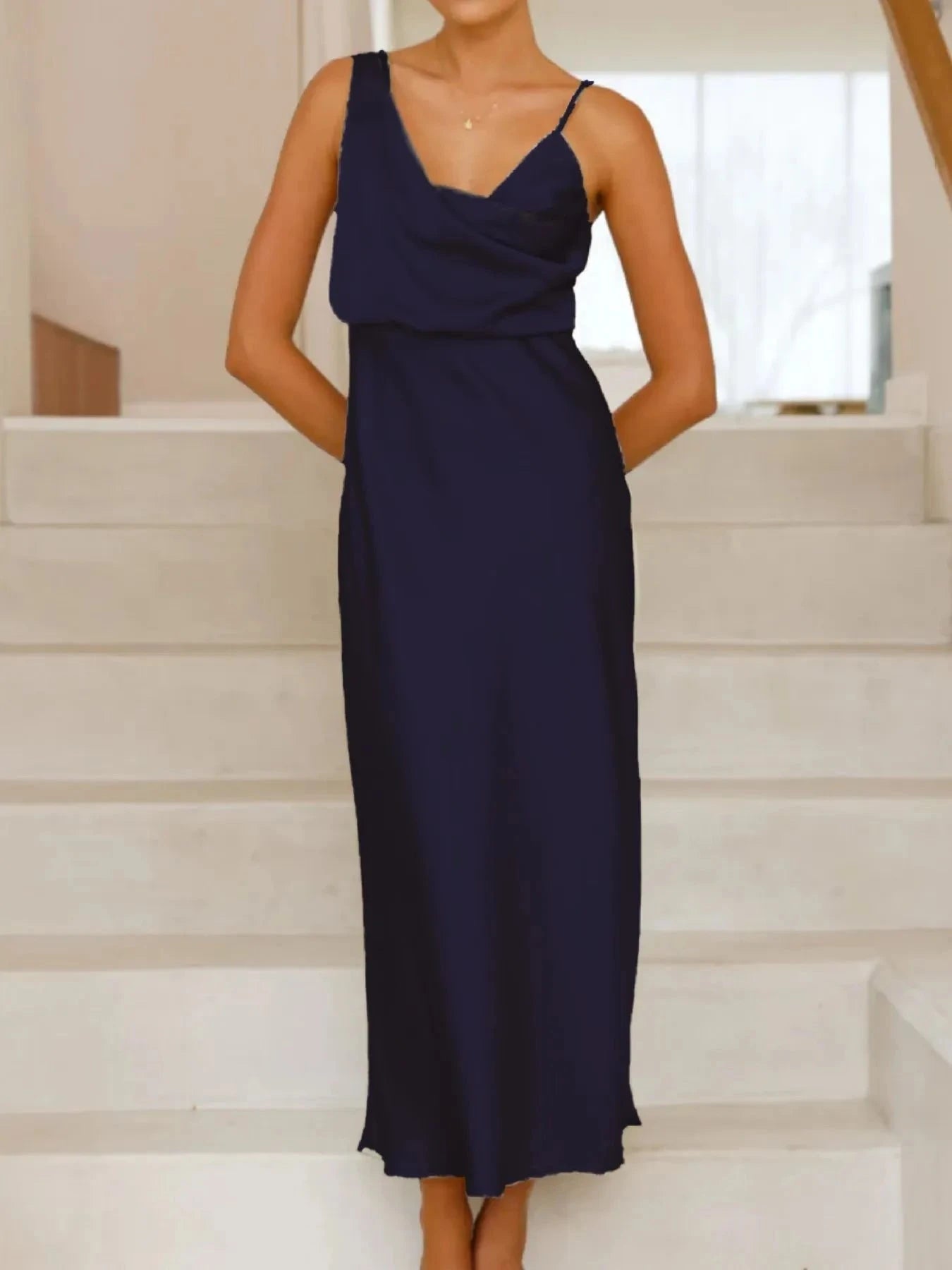 Satin Asymmetrical Midi Dress