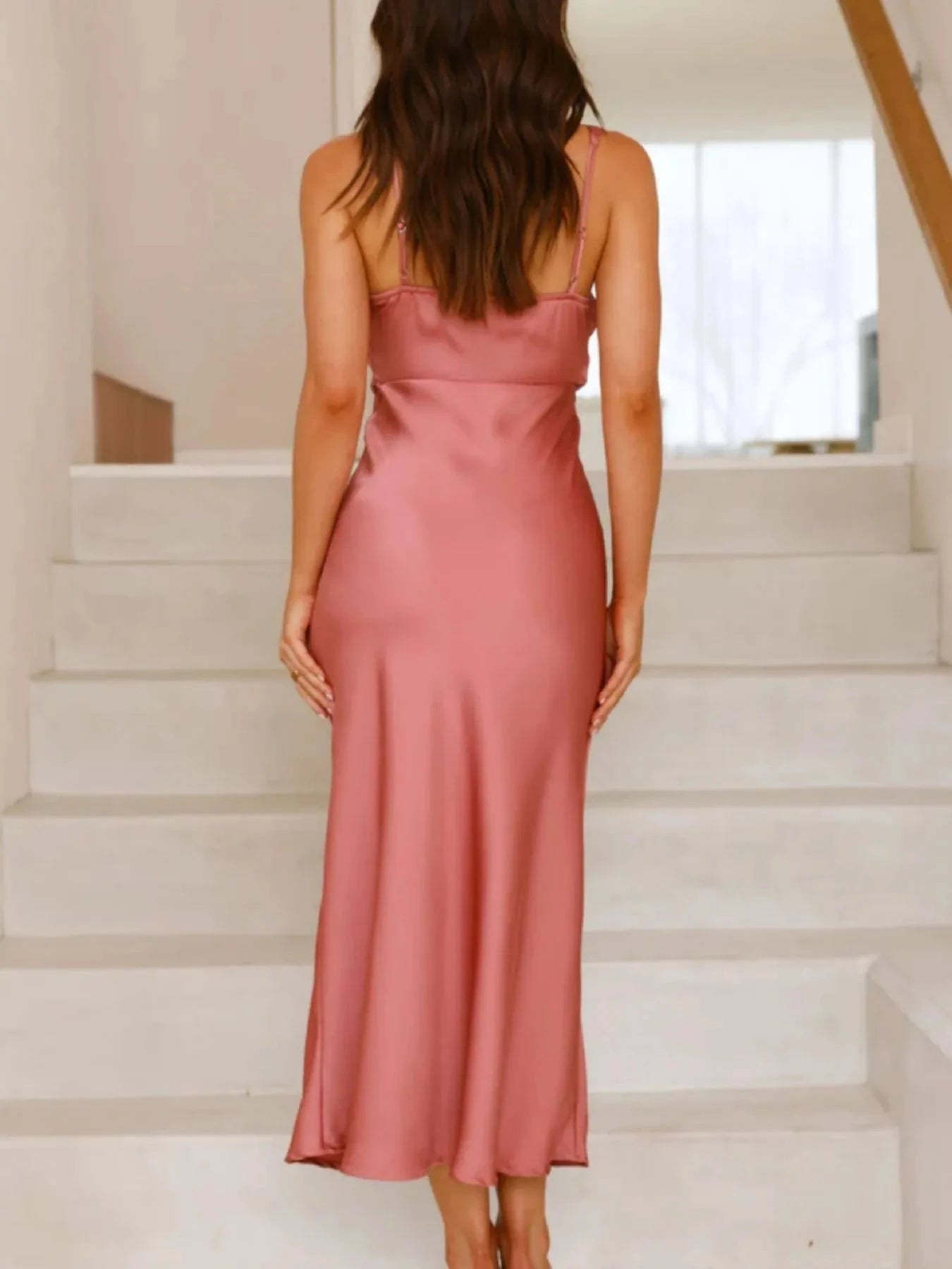 Satin Asymmetrical Midi Dress Rouge Color / S