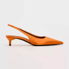 Satin-Finish-Pointed-Toe-Kitten-Heels EU 34 / Orange