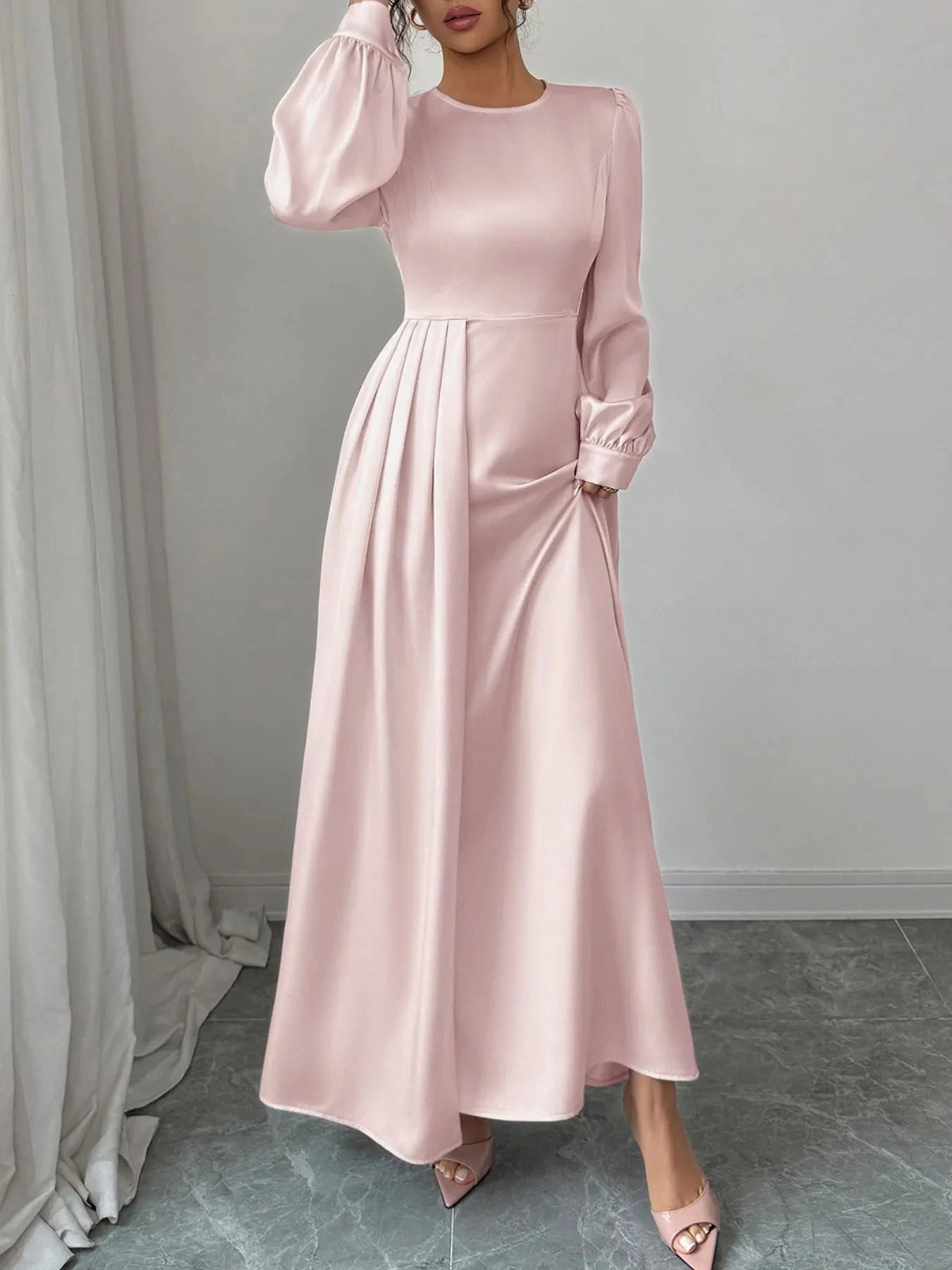 Satin Long Sleeve Maxi Dress