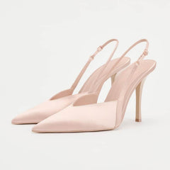 Satin Pointed Toe Slingback Heels EU 34 / MistyRose / 10 CM