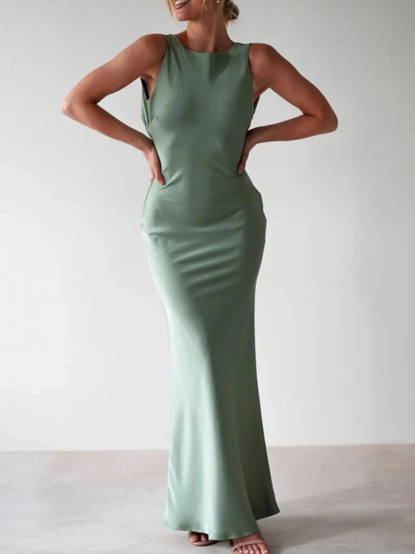 Satin Sleeveless Maxi Dress