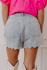 Scalloped Hem Denim Shorts