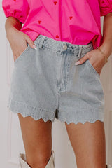 Scalloped Hem Denim Shorts Light Blue / 4
