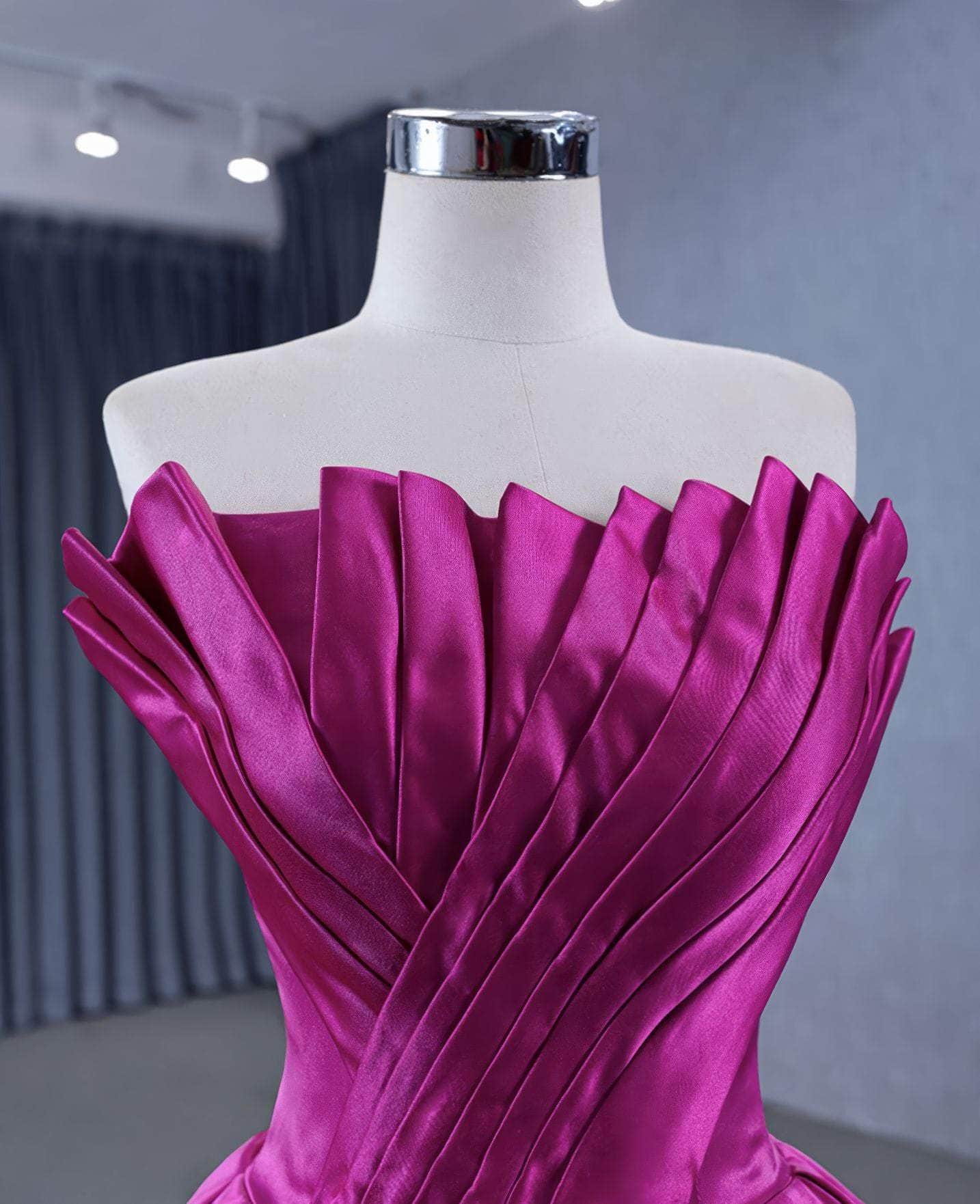 Scalloped Pleated Tube Satin Ball Dress - XRJ102