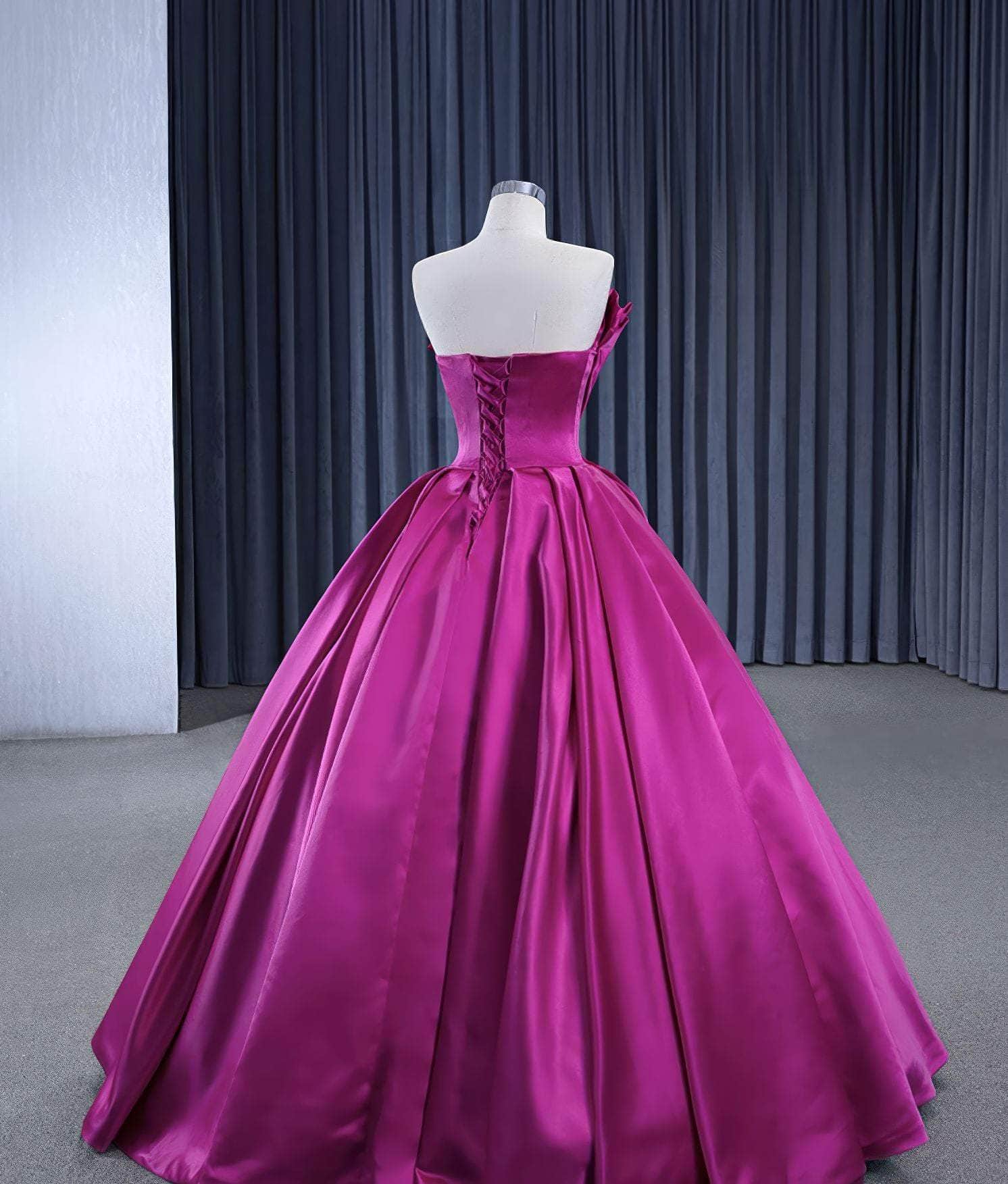 Scalloped Pleated Tube Satin Ball Dress - XRJ102
